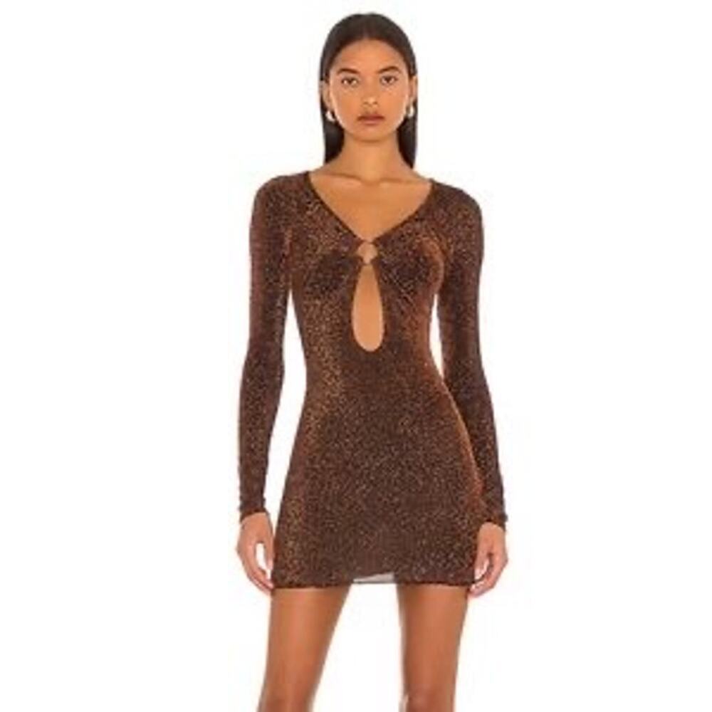 Superdown Naomi Copper Glitter Cutout Bodycon Mini Dress - Size M